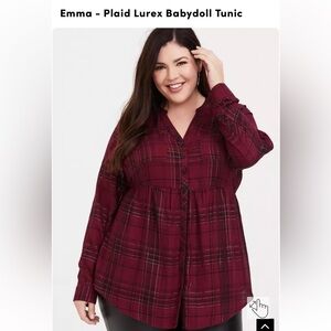 Torrid Emma - Plaid Lurex Babydoll Tunic, EUC Sz 3 (22W-24W)